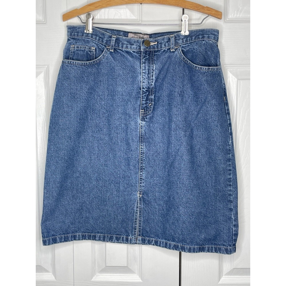 Eddie‎ Bauer Womens Blue Cotton Front Slit Short A Line Denim Skirt Size 10?